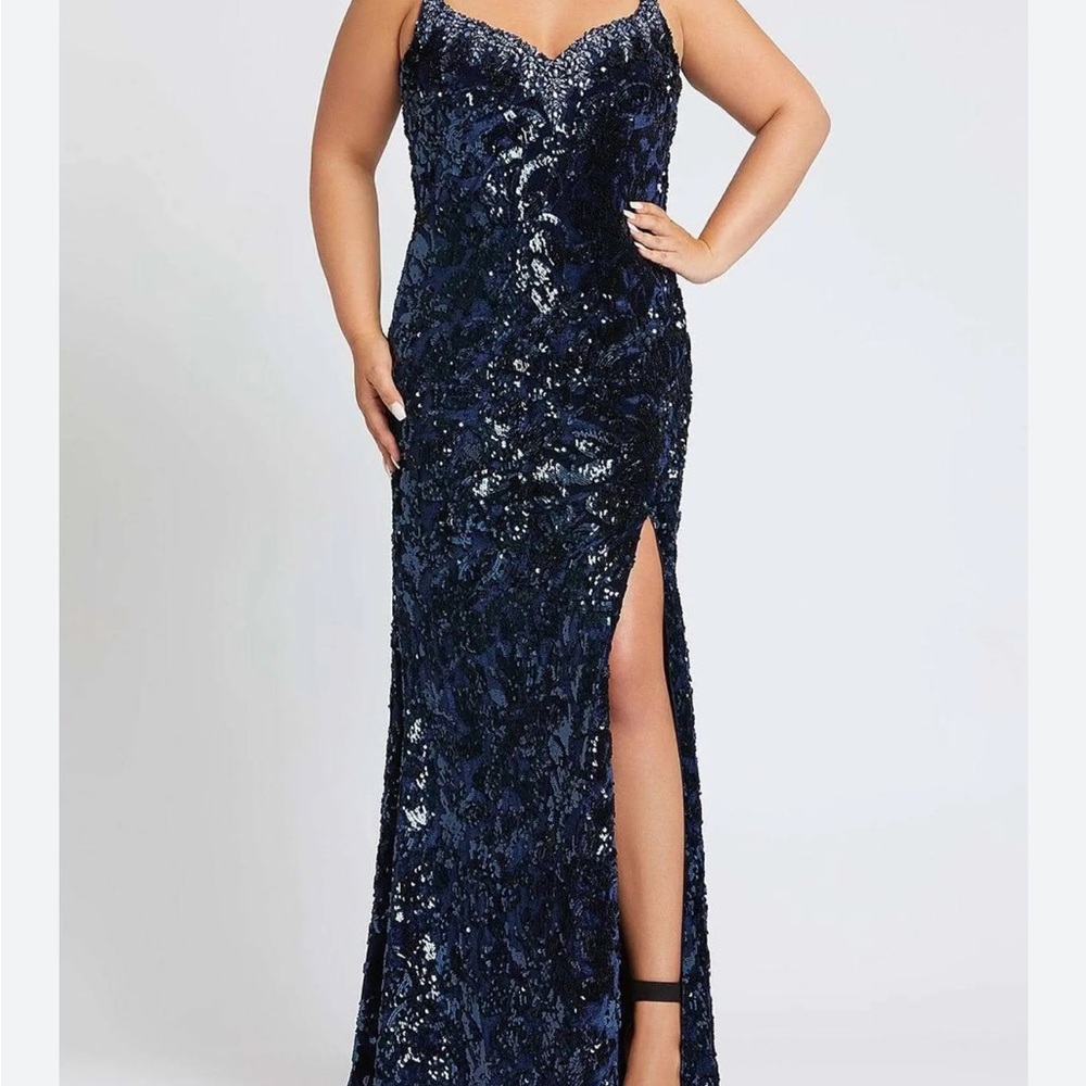 Mac Duggal Navy Sequin Dress